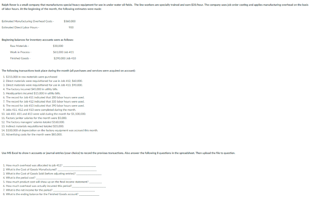 Solved Ralph Rover is a small company that manufactures | Chegg.com