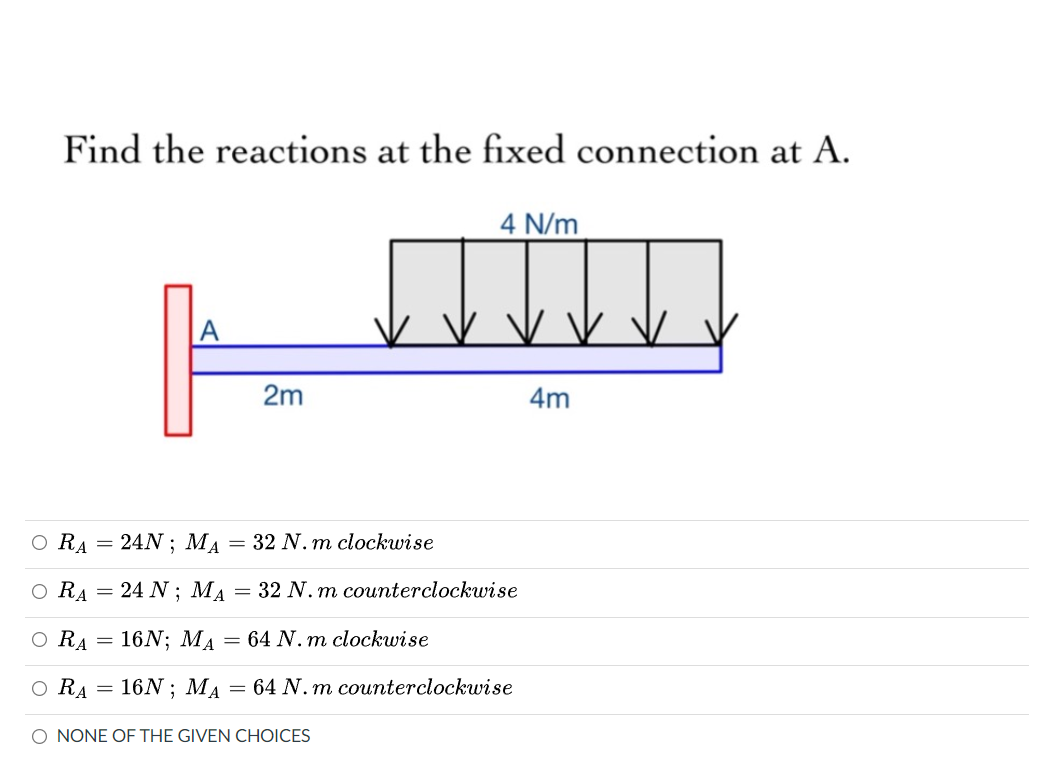 Solved Find the reactions at the fixed connection at A. 4 | Chegg.com