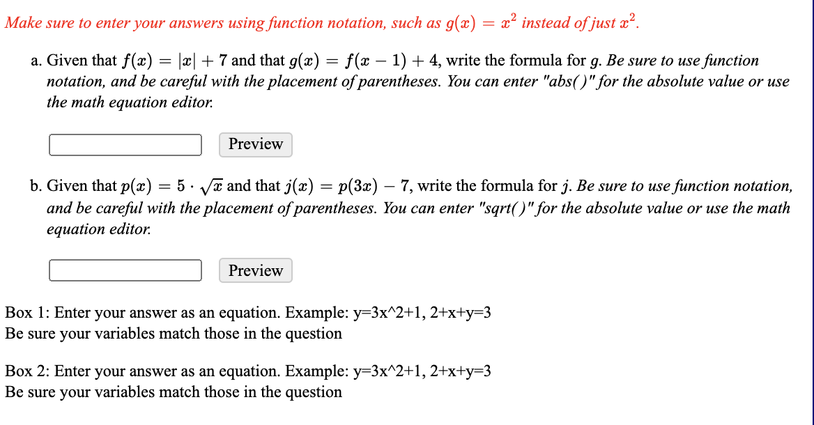 Solved Make Sure To Enter Your Answers Using Function Not Chegg Com