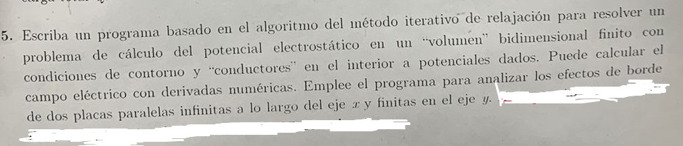 Escriba un programa basado en el algoritmo del método iterativo de relajación para resolver un problema de cálculo del potenc