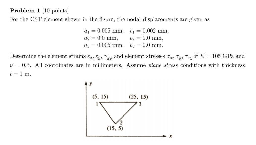 Solved Problem 1 [10 points] For the CST element shown in | Chegg.com