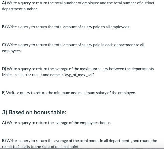Solved A) Write a query to return the total number of | Chegg.com