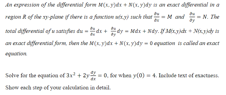 Solved дх An expression of the differential form M(x,y)dx + | Chegg.com