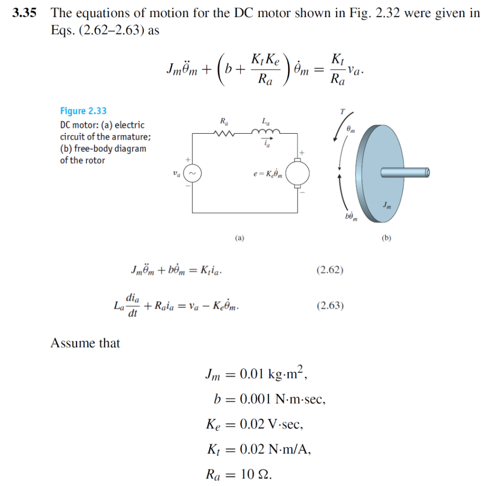 Solved 35 The equations of motion for the DC motor shown in | Chegg.com