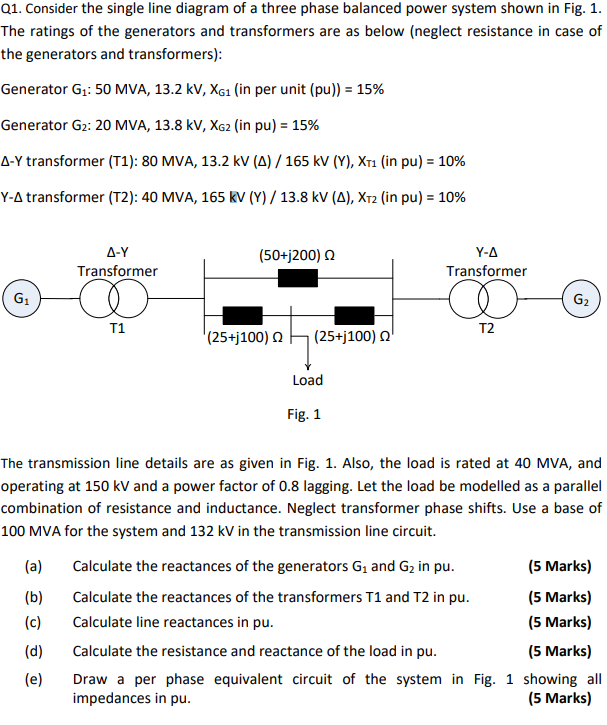 Solved Q1. Consider the single line diagram of a three phase | Chegg.com