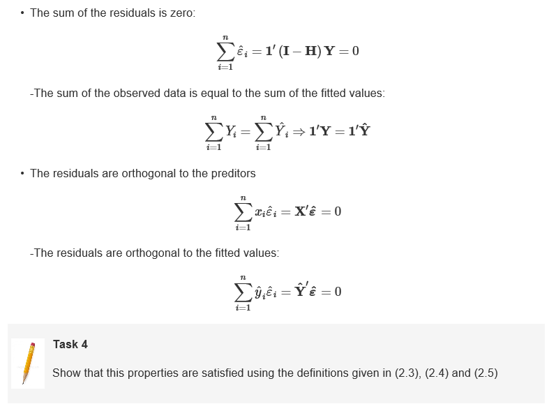 The sum of the residuals is zero: i-1 -The sum of the | Chegg.com