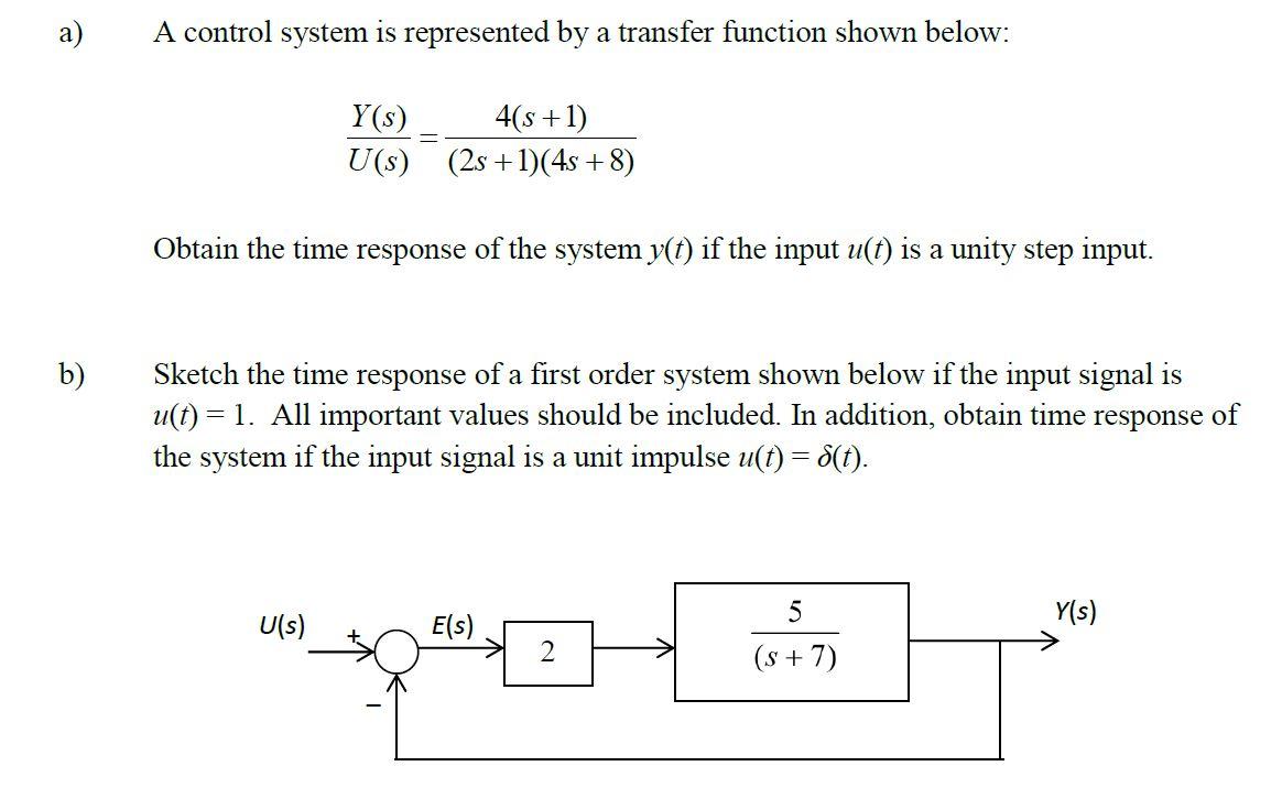 Solved a) A control system is represented by a transfer | Chegg.com