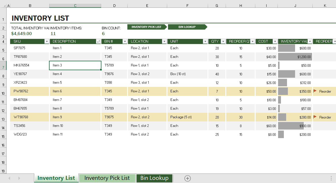Solved A B D E F G H K 1 INVENTORY LIST 2 2 INVENTORY PICK