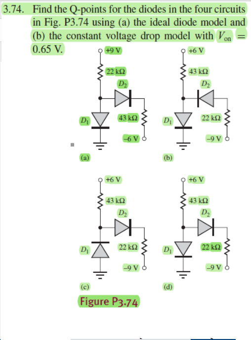 Solved 3.74. Find the Qpoints for the diodes in the four