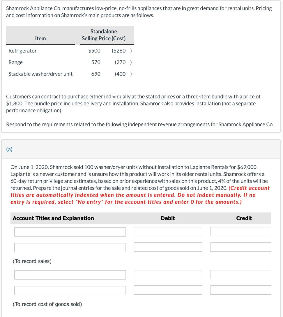 Solved Shamrock Appliance Co. manufactures lowprice,
