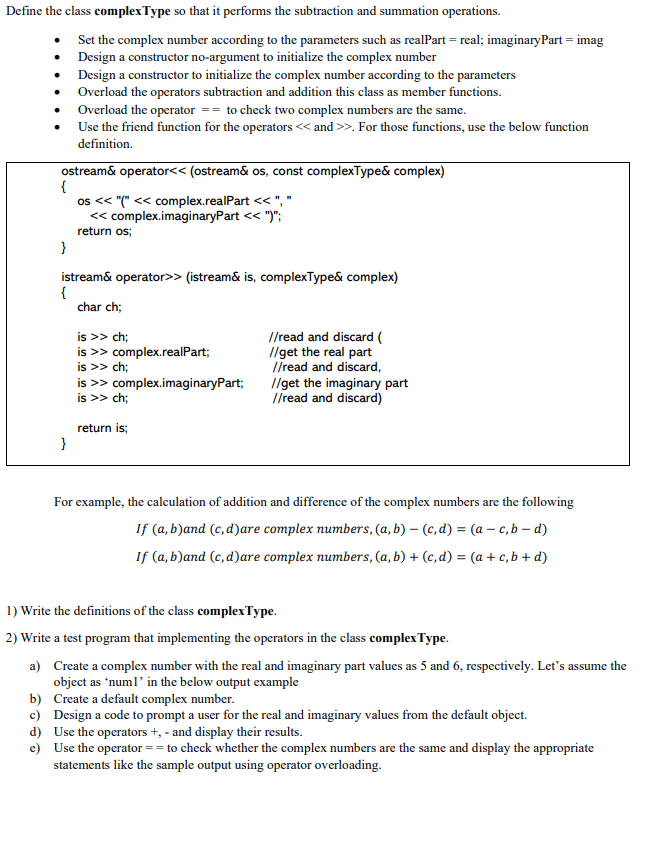 Solved Define the class complexType so that it performs the | Chegg.com