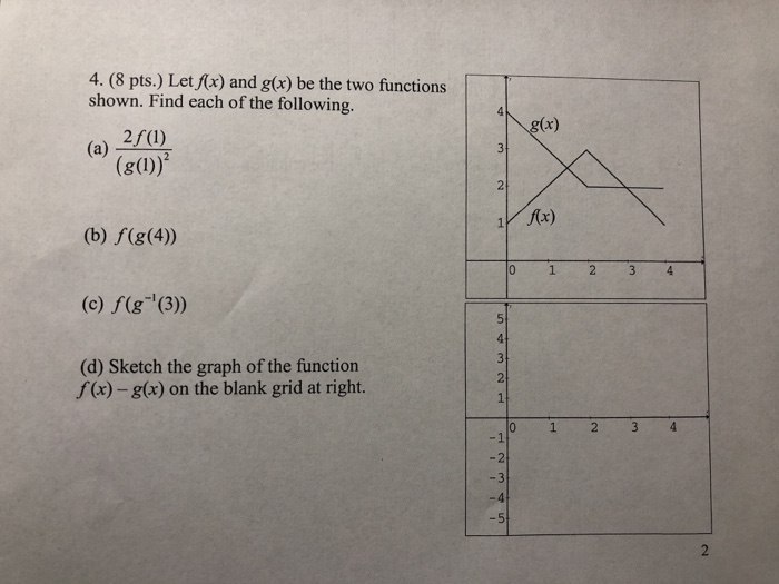 Solved 4. (8 pts.) Let f(x) and g(x) be the two functions | Chegg.com