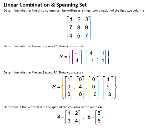 Solved Linear Combination & Spanning Set Determine whether | Chegg.com