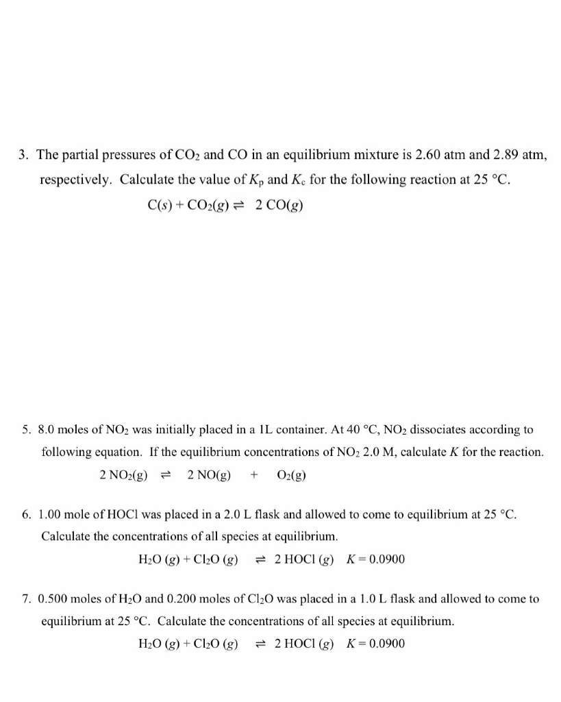 Solved 3. The partial pressures of CO2 and CO in an