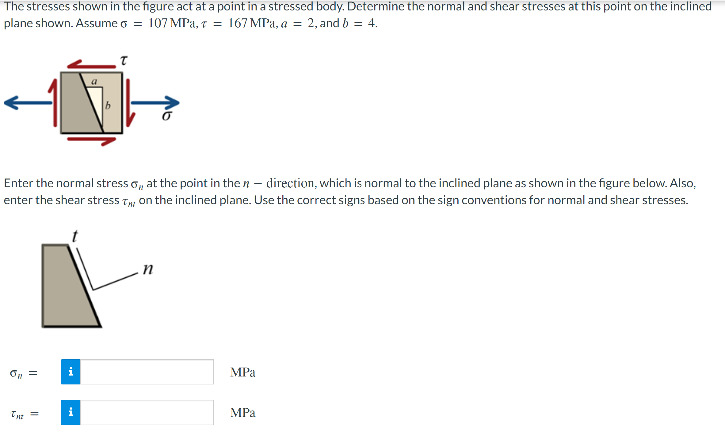 Solved The stresses shown in the figure act at a point in a | Chegg.com