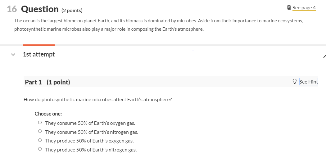 Solved 16 Question (2 points) @ See page 4 The ocean is the | Chegg.com