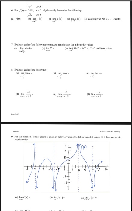 Name Worksheet 1.1-Limits&Continuity Short Answer: | Chegg.com