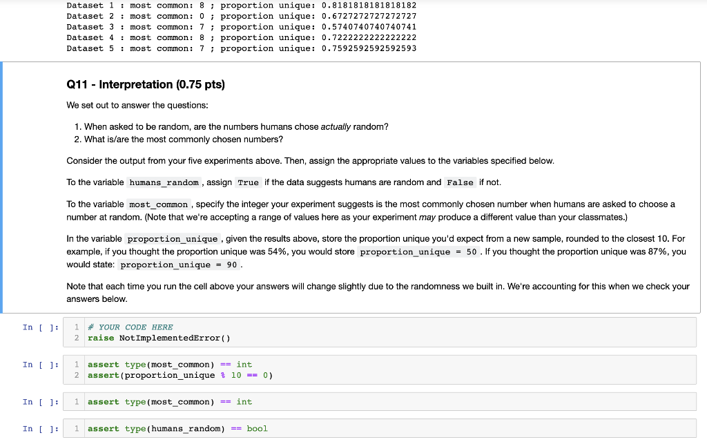 Dataset 1 : most common: 8 ; proportion unique: | Chegg.com