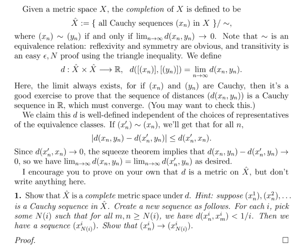 Solved Given A Metric Space X The Completion Of X Is Def Chegg Com