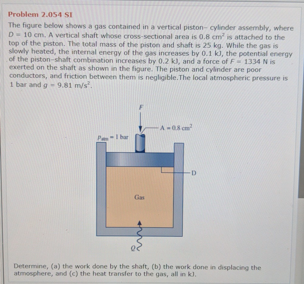 Solved Problem 2.054 SI The Figure Below Shows A Gas | Chegg.com