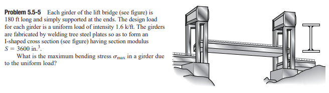 Solved Problem 5.5-5 Each girder of the lift bridge (see | Chegg.com