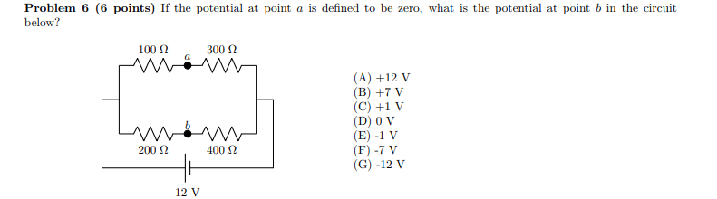 Solved Problem 6 ( 6 ﻿points) ﻿If the potential at point a | Chegg.com