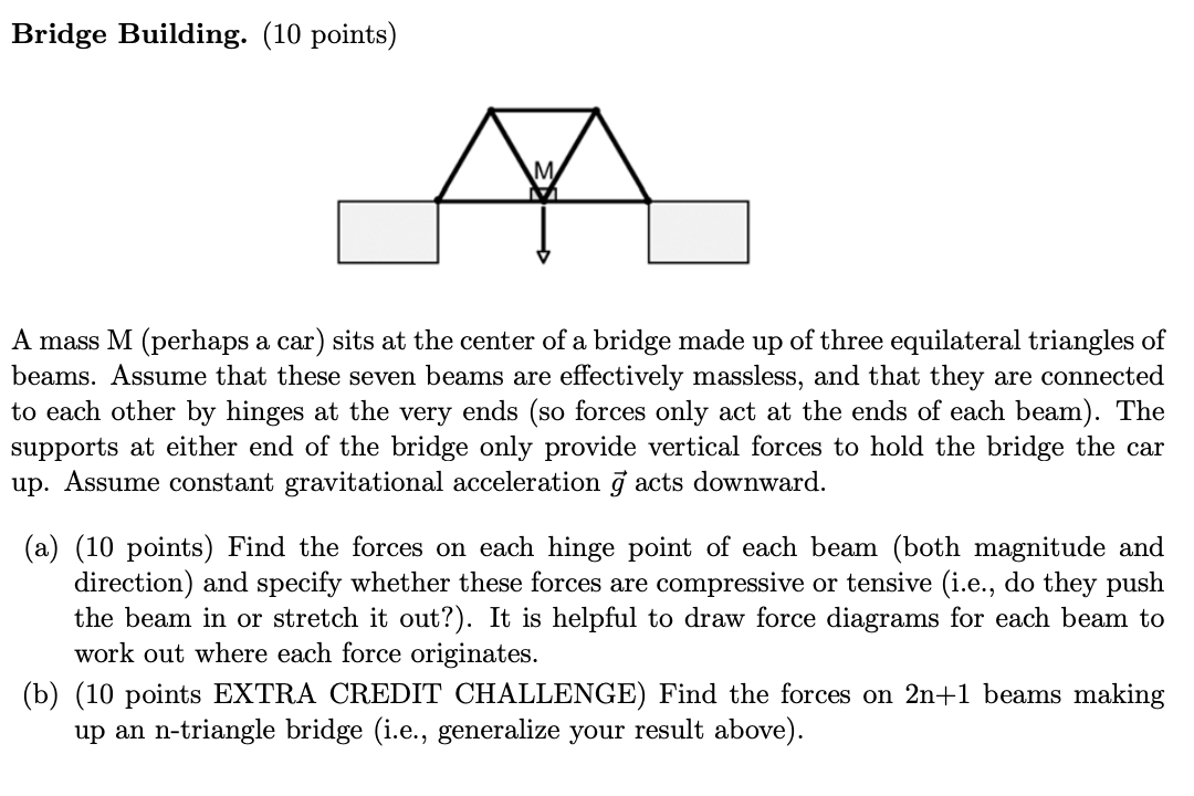 Solved Bridge Building. (10 points) A mass M (perhaps a car) | Chegg.com