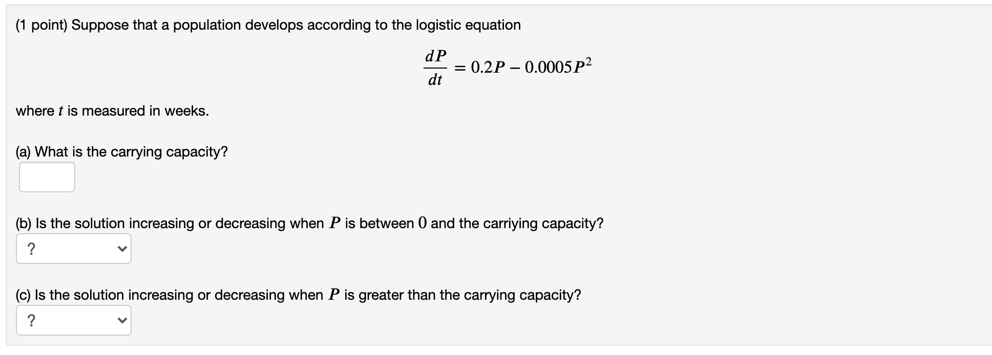 Solved (1 Point) Suppose That A Population Develops | Chegg.com