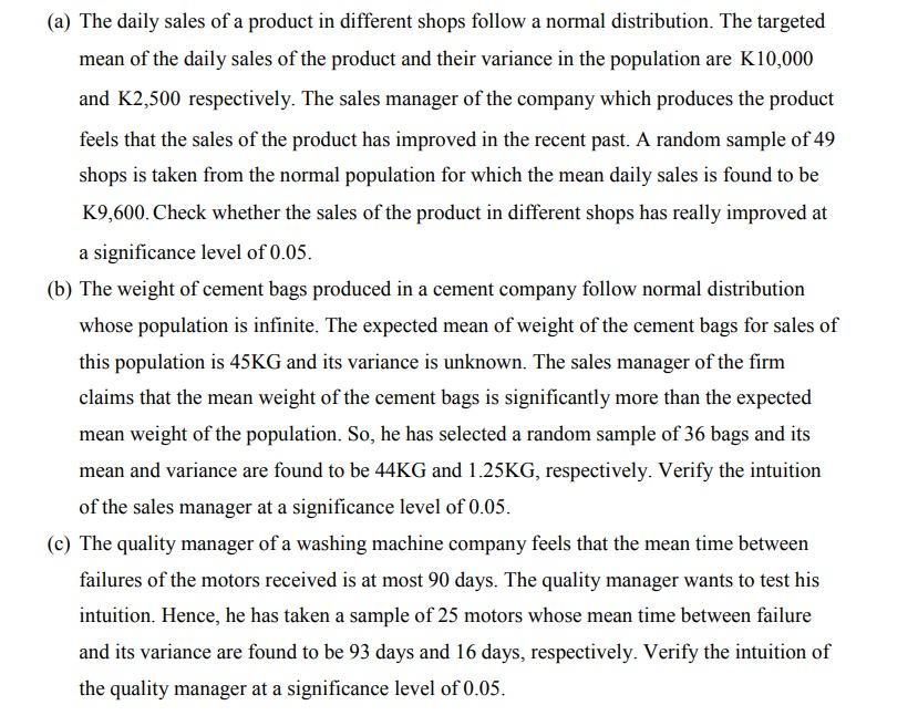 Solved (a) The daily sales of a product in different shops | Chegg.com