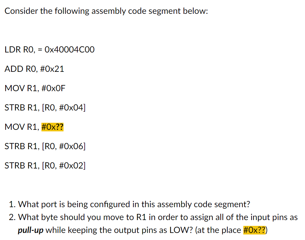 Solved Consider the following assembly code segment below: | Chegg.com