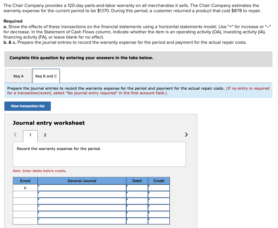 Solved The Chair Company provides a 120day partsandlabor