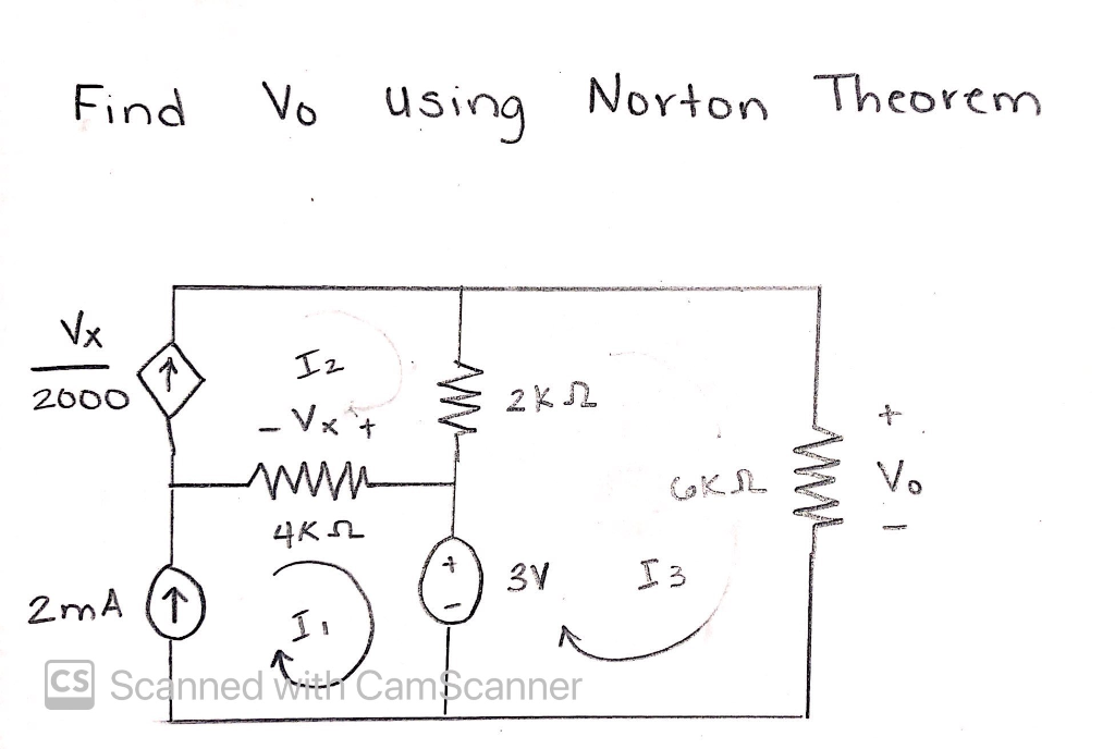 Solved Find Vo Using Norton Theorem Vx 00 2600 Iz Vx Chegg Com