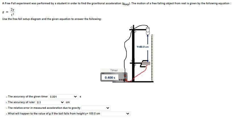 Solved g=t22y Use the free fall setup diagram and the given | Chegg.com