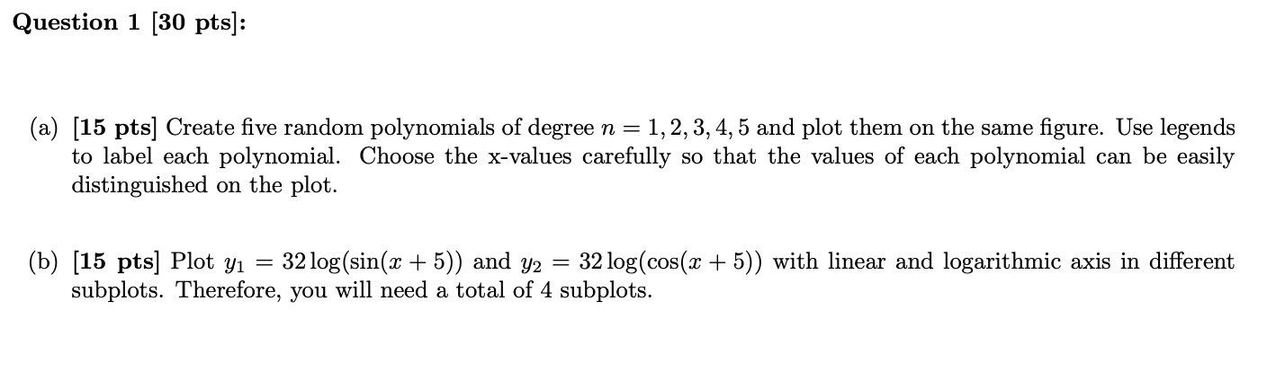 Solved (a) [15 pts] Create five random polynomials of degree | Chegg.com