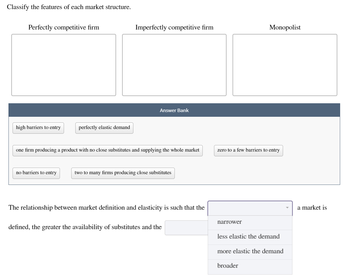 Solved Classify the features of each market | Chegg.com