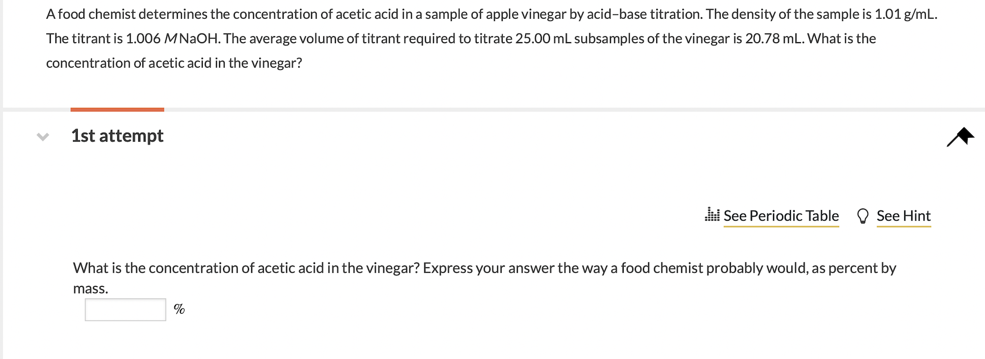 Solved A food chemist determines the concentration of acetic