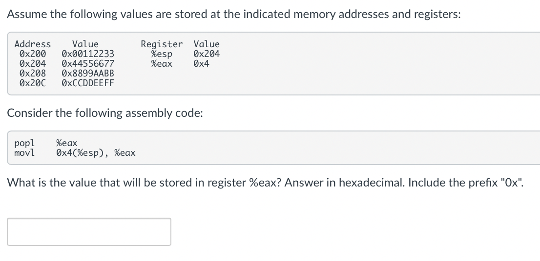 Solved Assume the following values are stored at the | Chegg.com