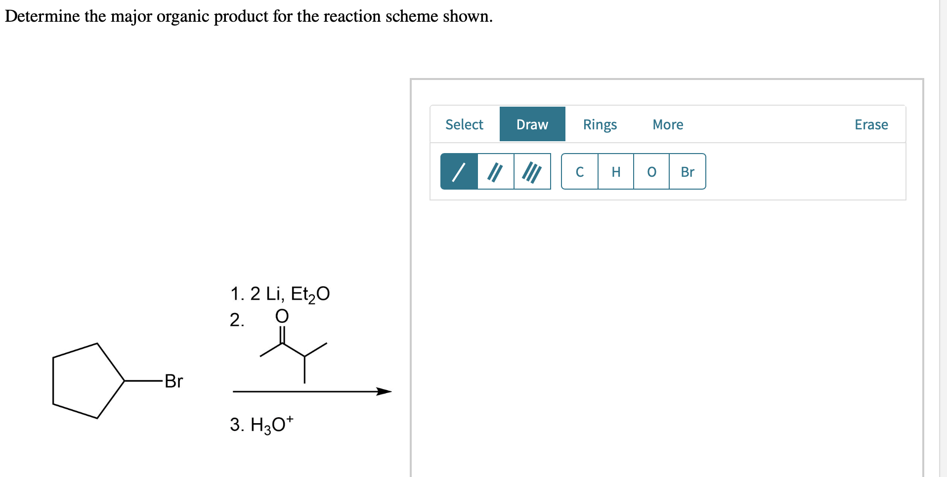 Determine the major organic product for the reaction scheme shown.