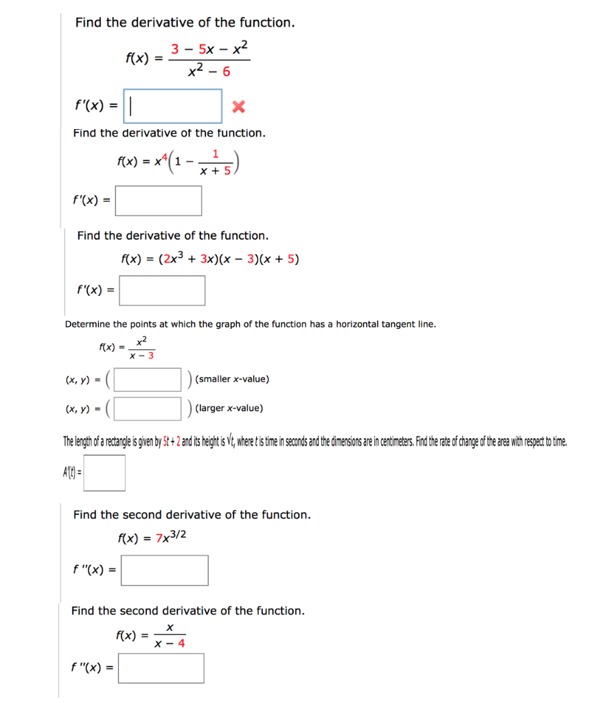 find the derivative of the function f x cosx 3x2 5