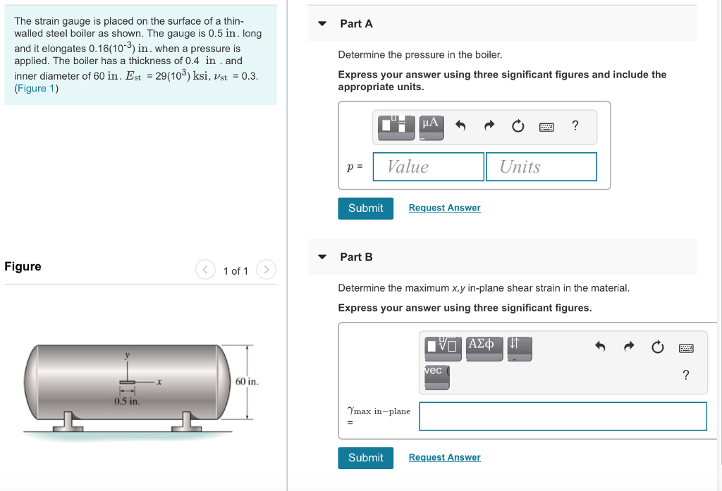 Solved The strain gauge is placed on the surface of a thin | Chegg.com