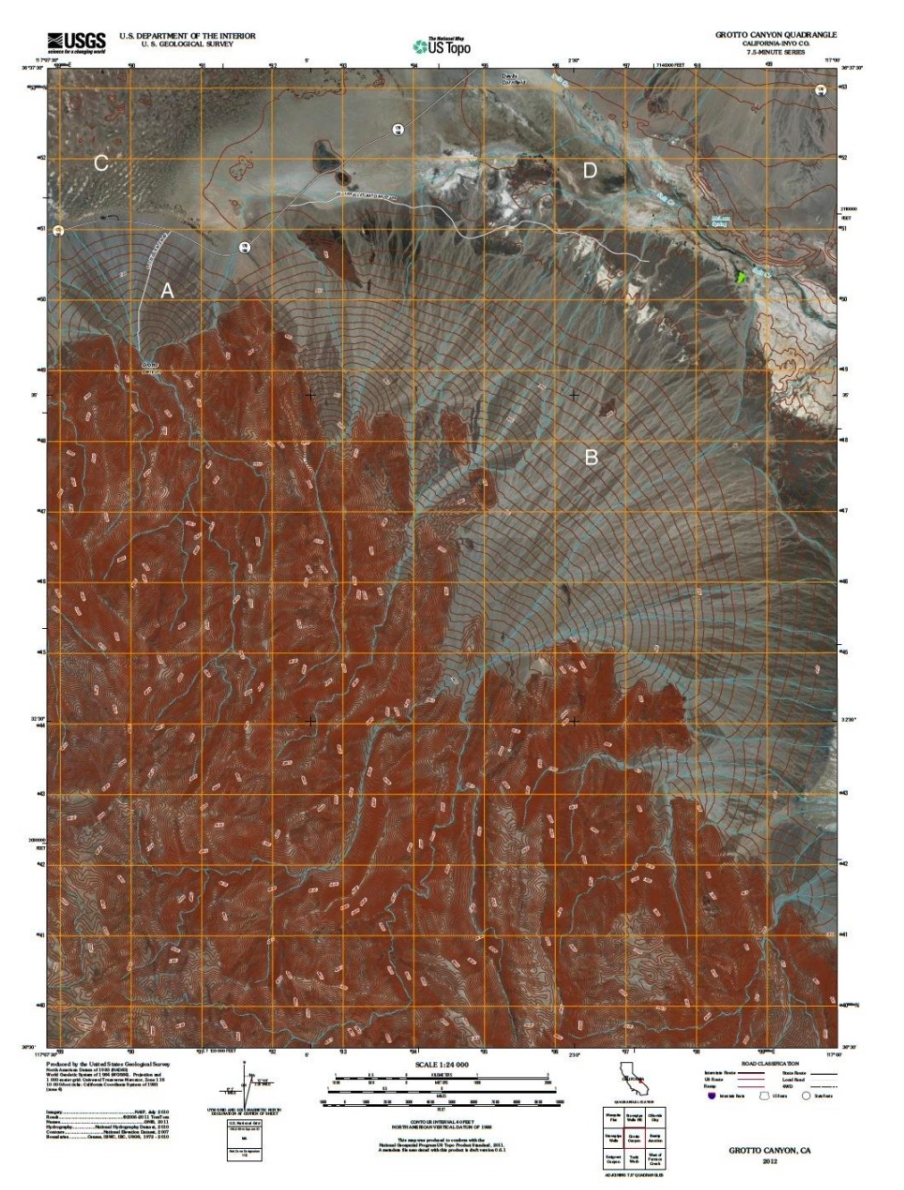 A. Examine the topographic map of Death Valley