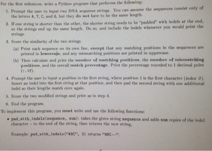 Solved For the first milestone, write a Python program that | Chegg.com