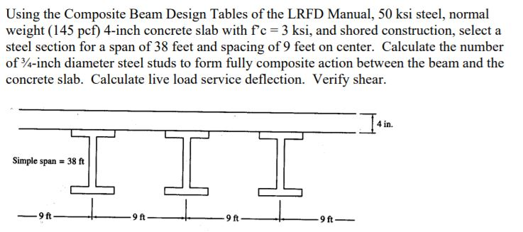 Using the Composite Beam Design Tables of the LRFD | Chegg.com