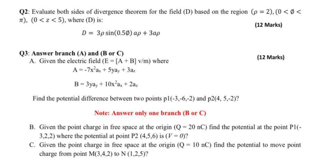 Solved Q2: Evaluate Both Sides Of Divergence Theorem For The | Chegg.com