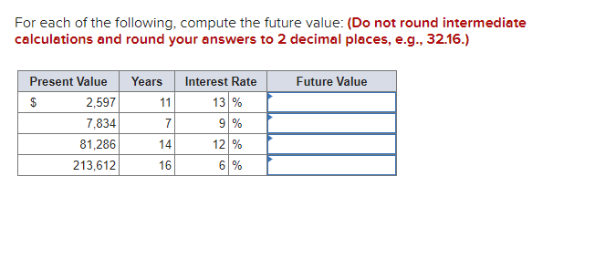 Solved For Each Of The Following Compute The Future Value 7516