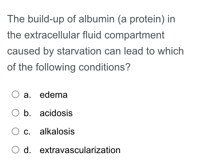 Solved The build-up of albumin (a protein) in the | Chegg.com