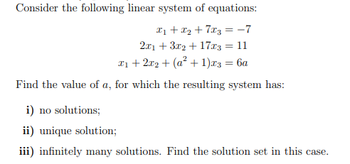 Solved Consider The Following Linear System Of Equations: 21 | Chegg.com