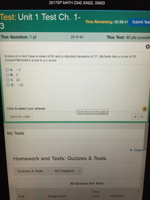 Solved Scores on a test have a mean of 65 and a standard | Chegg.com
