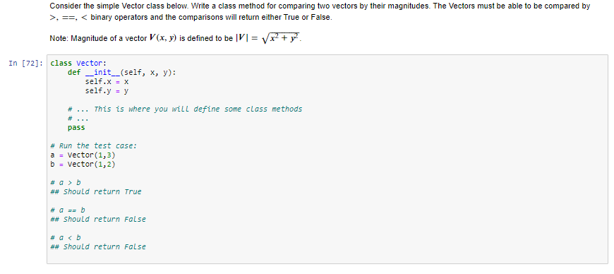 Solved Consider the simple Vector class below. Write a class | Chegg.com