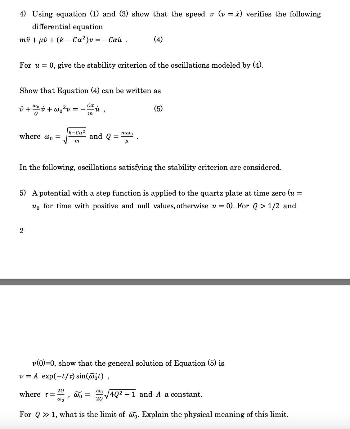 Solved u=cq+αx.mx¨+μx˙+kx+αq=04) Using equation (1) and (3) | Chegg.com